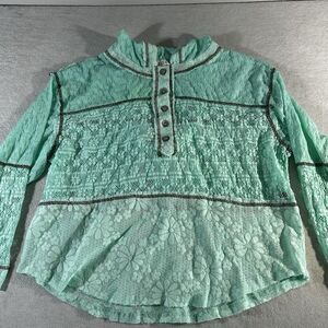 POL Long Sleeve Pullover Lace Crochet Hooded Green Womens Size Large Boho